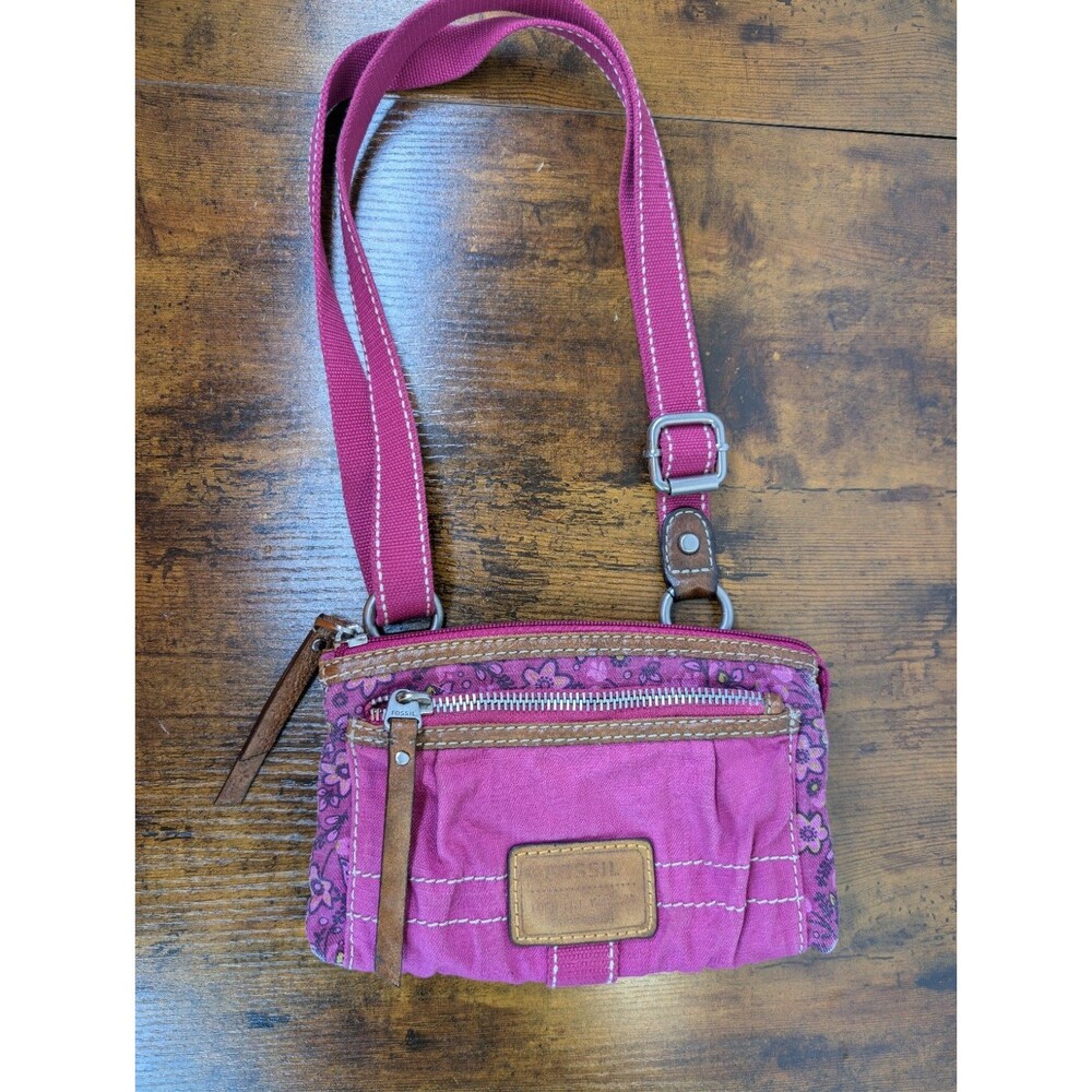Fossil Women’s Multi Pocket Canvas Upper Crossbody Handbag With Leather Trim